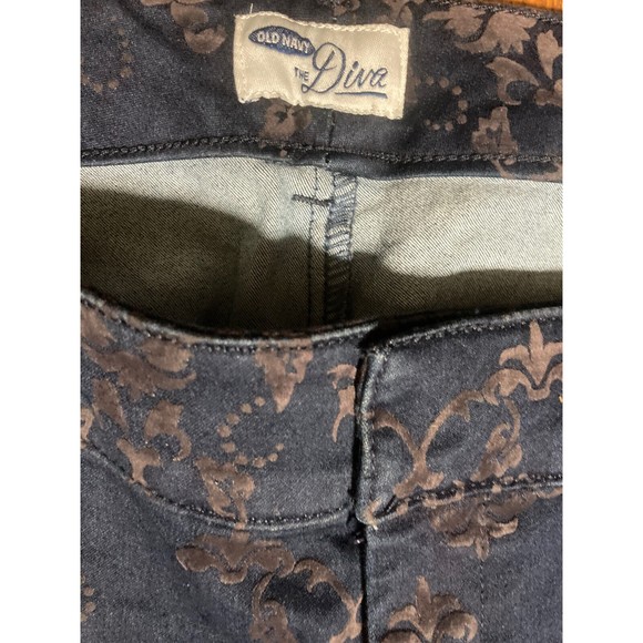 Old Navy Jean THE DIVA Pants Plus Size 16 Womens Blue Black Velvet Floral - Picture 2 of 7